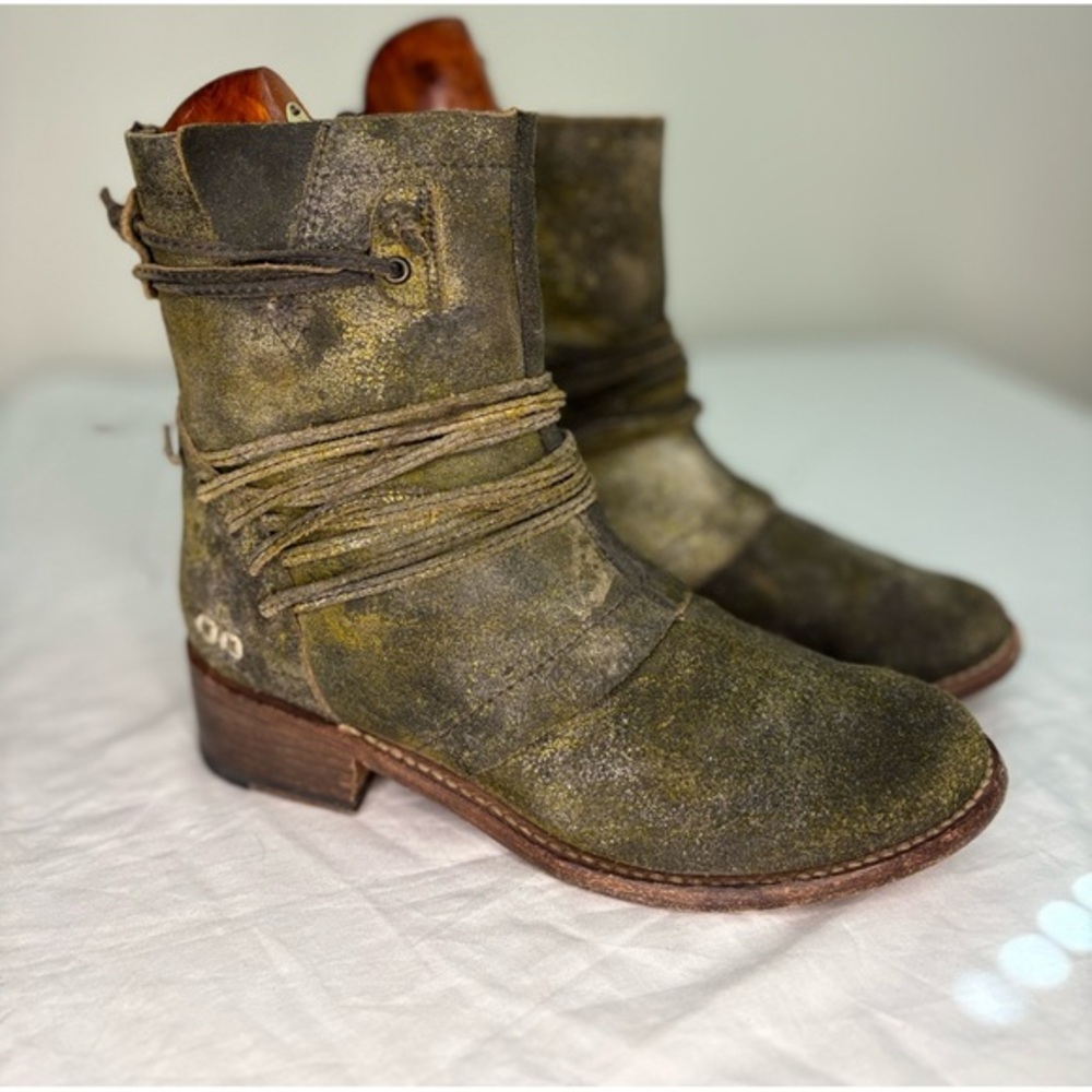 Bed Stu Distressed Olive Ankle Boots